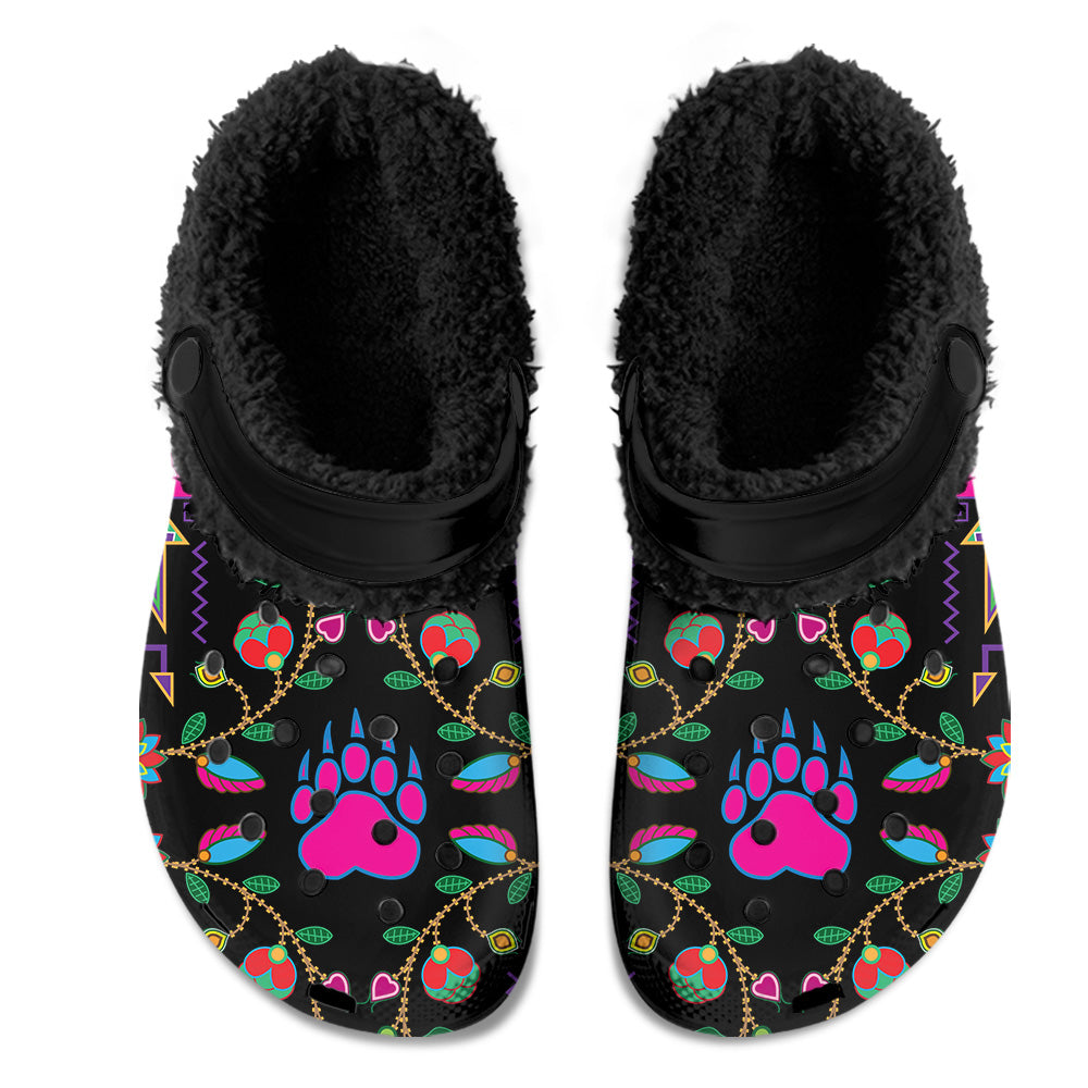 Geometric Floral Fall Black Muddies Unisex Clog Shoes with Soft Fleece Fur Lining