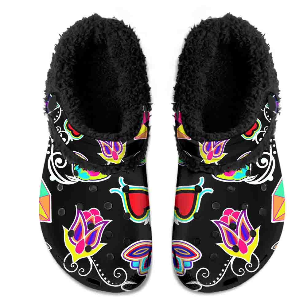 Indigenous Paisley Black Muddies Unisex Clog Shoes with Soft Fleece Fur Lining