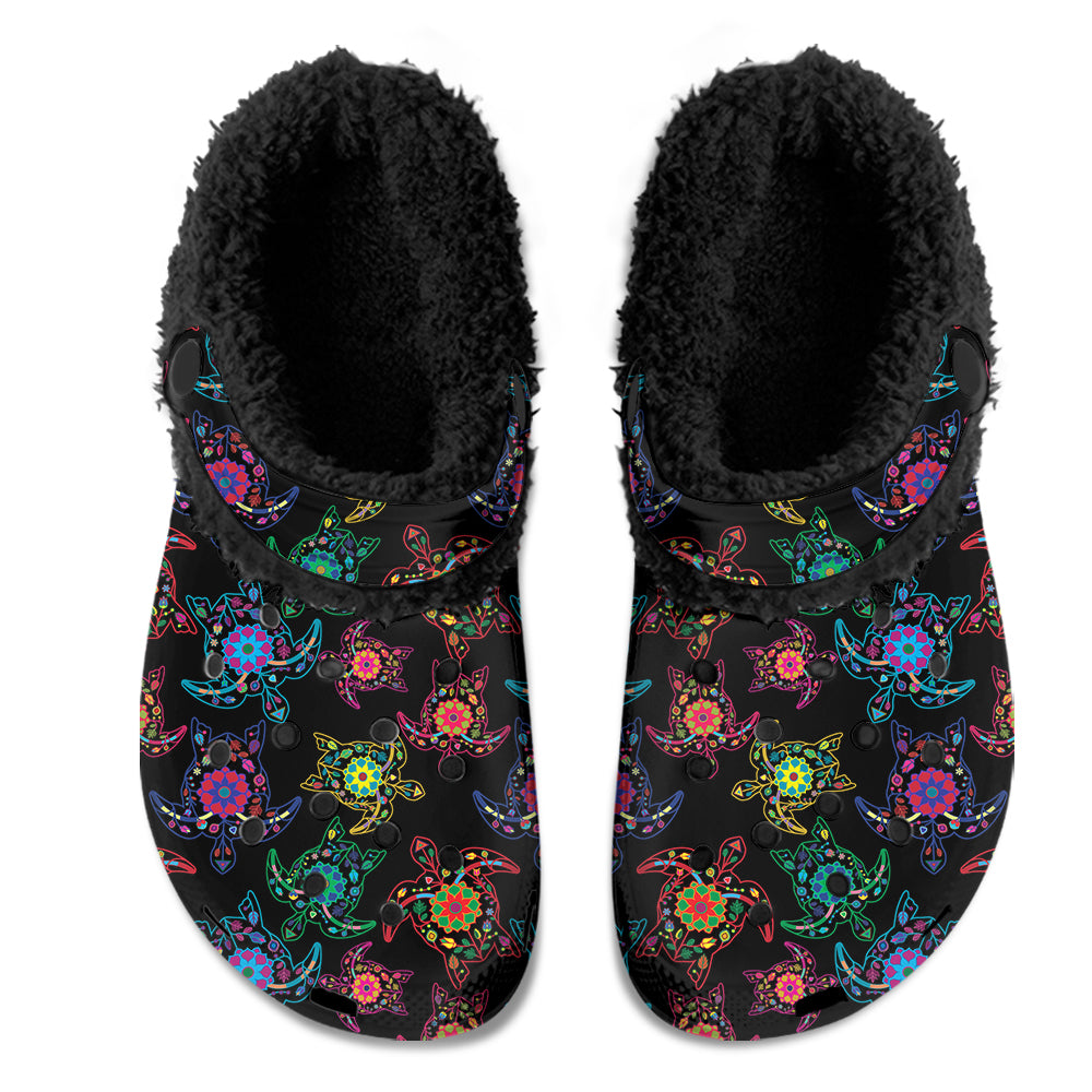 Neon Floral Turtle Muddies Unisex Clog Shoes with Soft Fleece Fur Lining