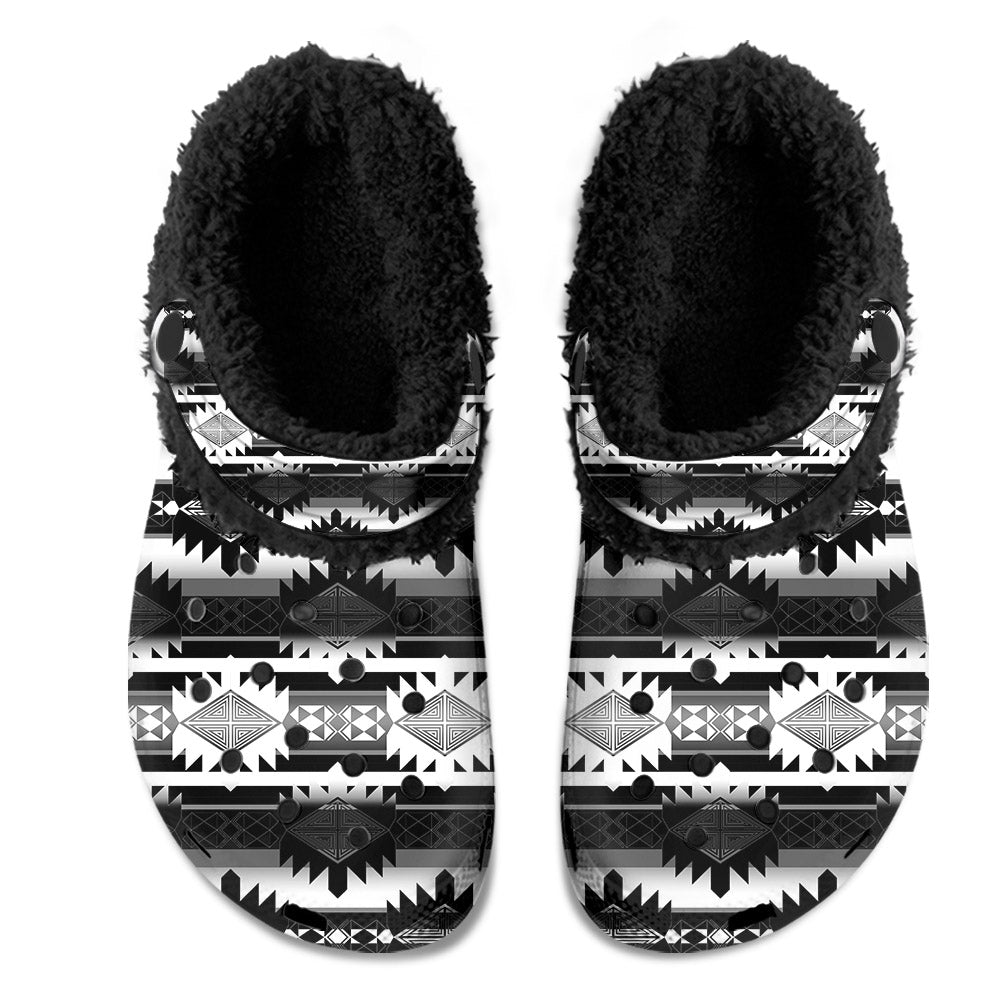 Okotoks Black and White Muddies Unisex Clog Shoes with Soft Fleece Fur Lining