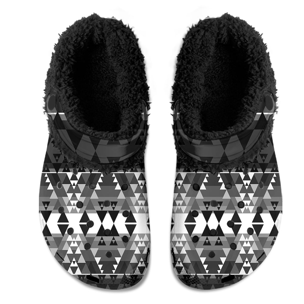 Writing on Stone Black and White Muddies Unisex Clog Shoes with Soft Fleece Fur Lining