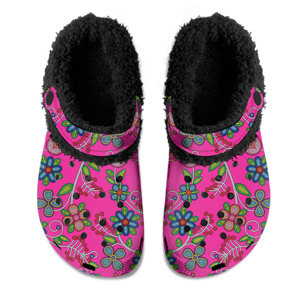 Midnight Garden Pink Muddies Unisex Clog Shoes with Soft Fleece Fur Lining