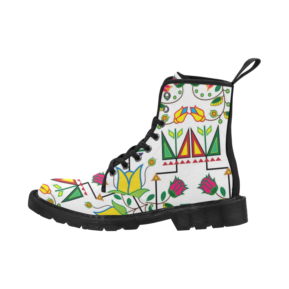 Geometric Floral Summer-White Boots for Women (Black)