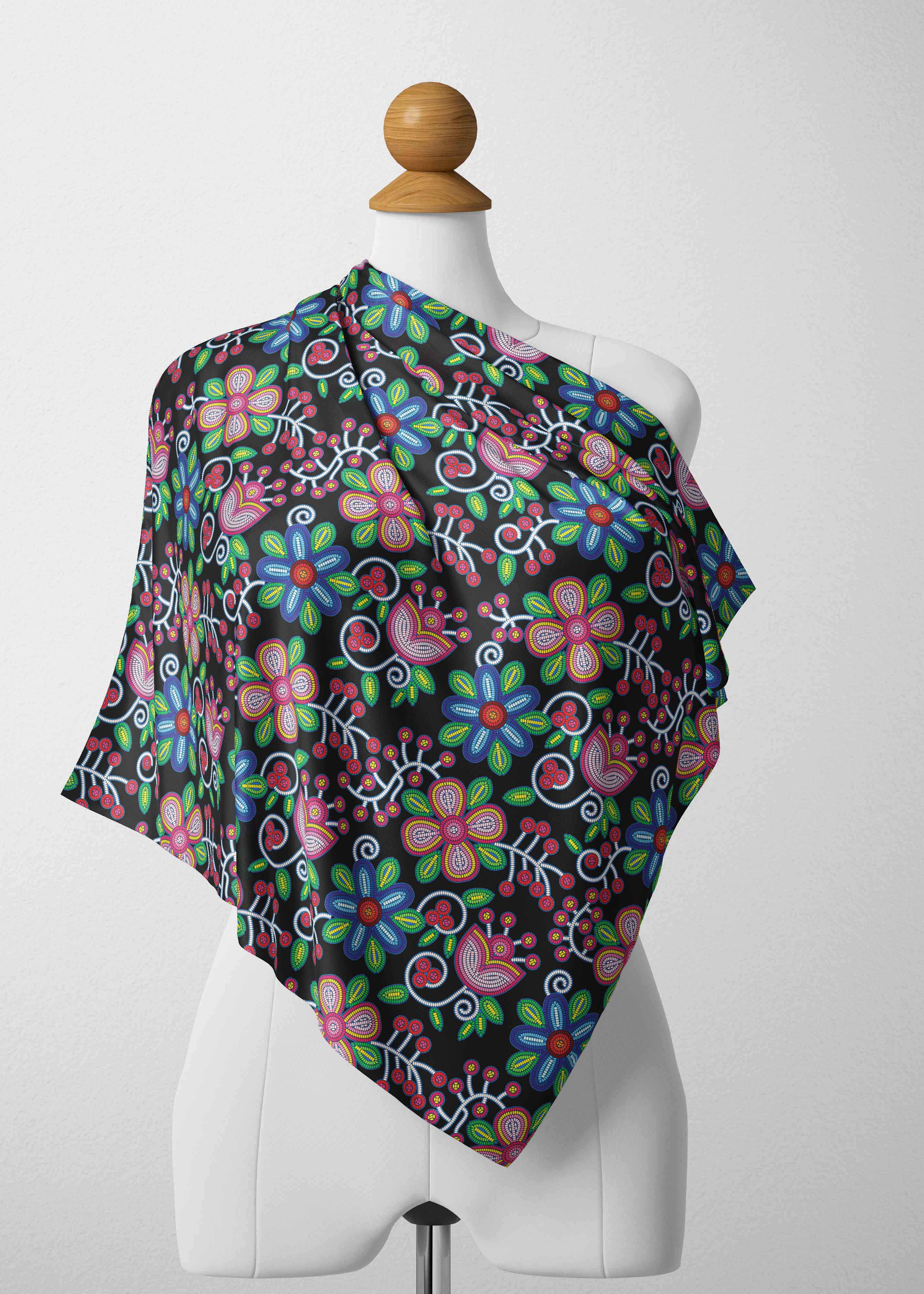 Midnight Garden Black Satin Shawl