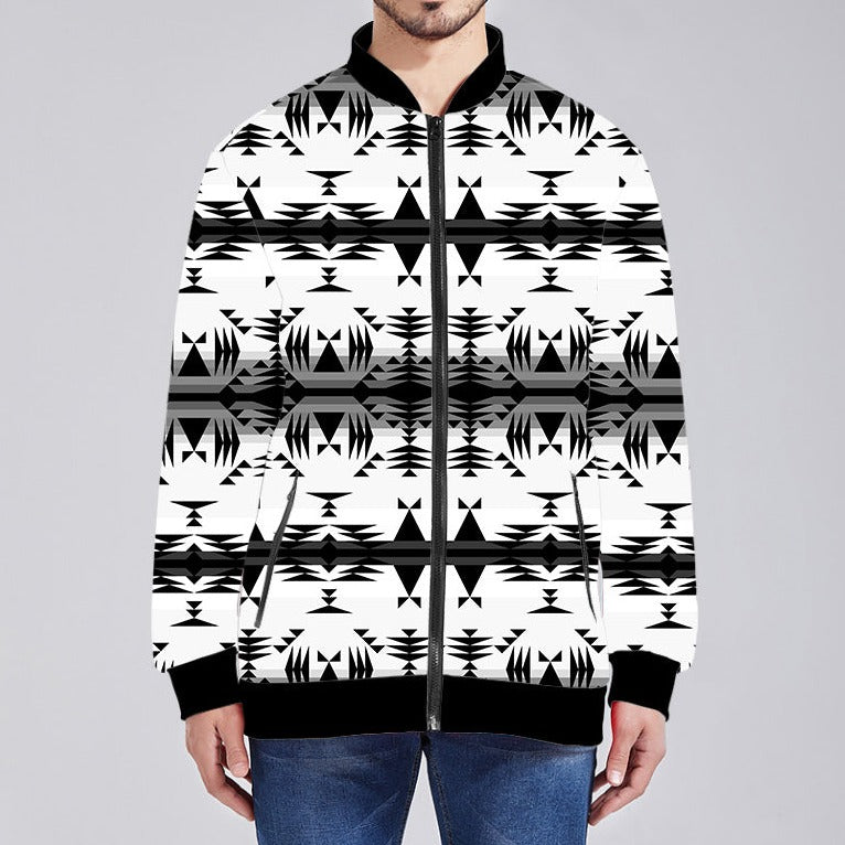 Between the Mountains White and Black Youth Zippered Collared Lightweight Jacket