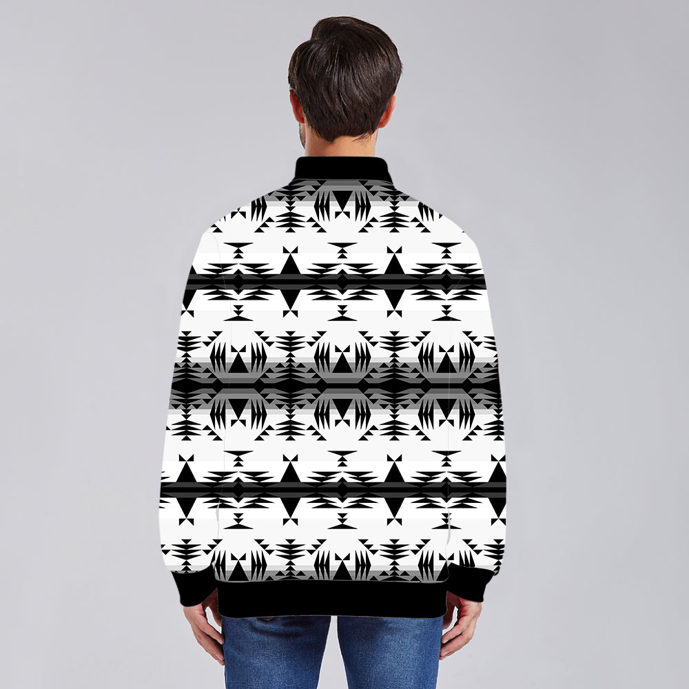 Between the Mountains White and Black Zippered Collared Lightweight Jacket