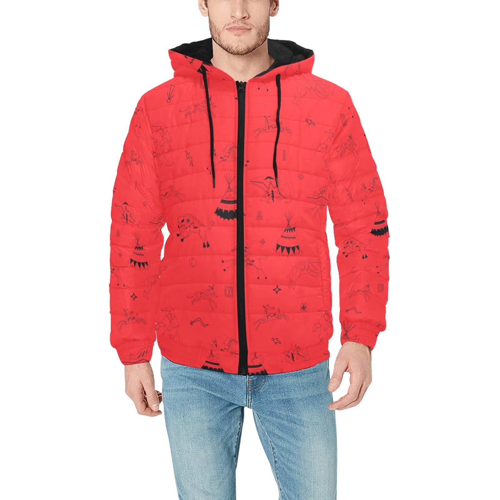 Ledger Dables Red Men's Padded Hooded Jacket