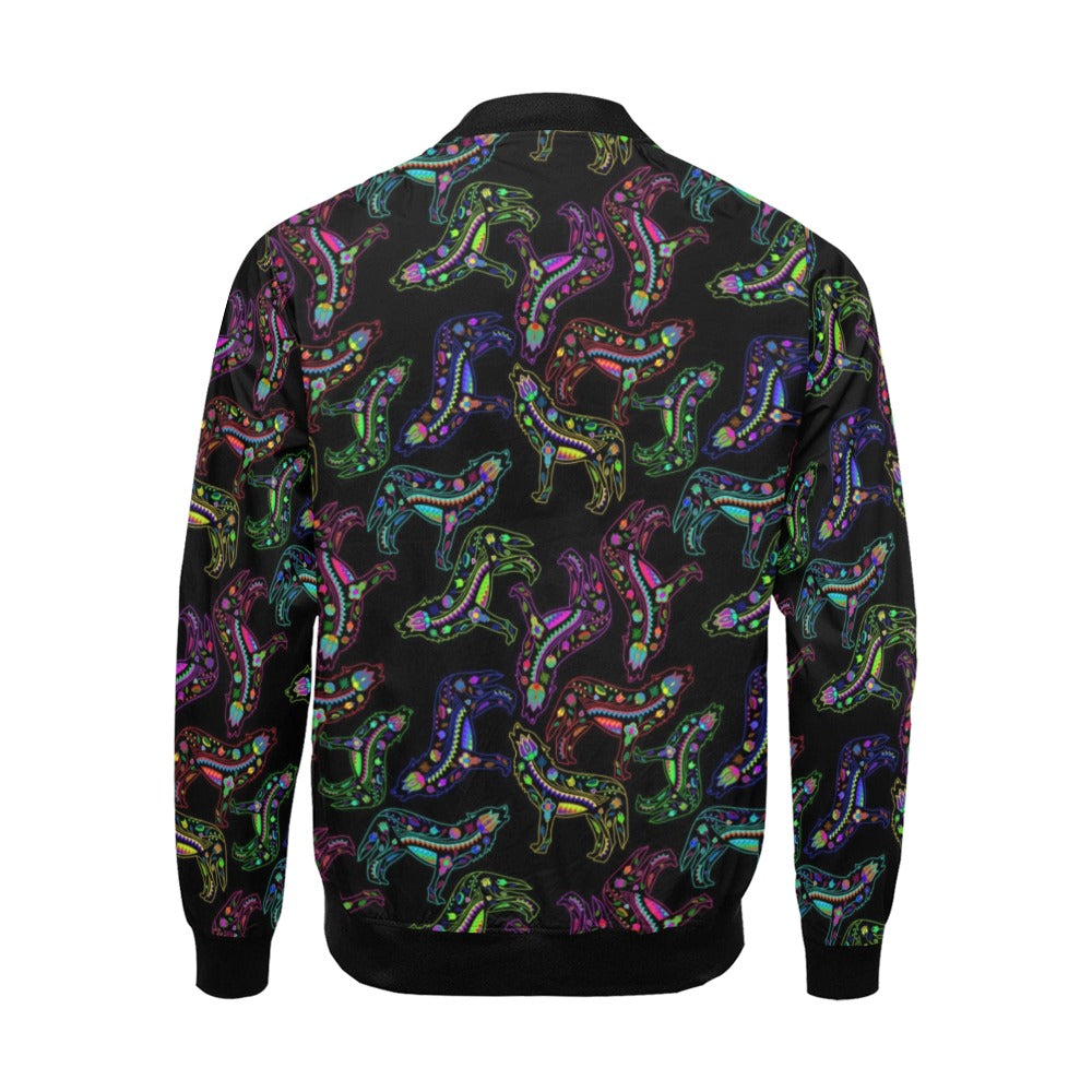 Neon Floral Wolves Bomber Jacket for Men