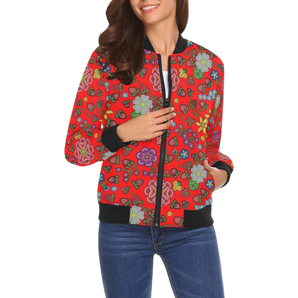 Berry Pop Fire All Over Print Bomber Jacket for Women