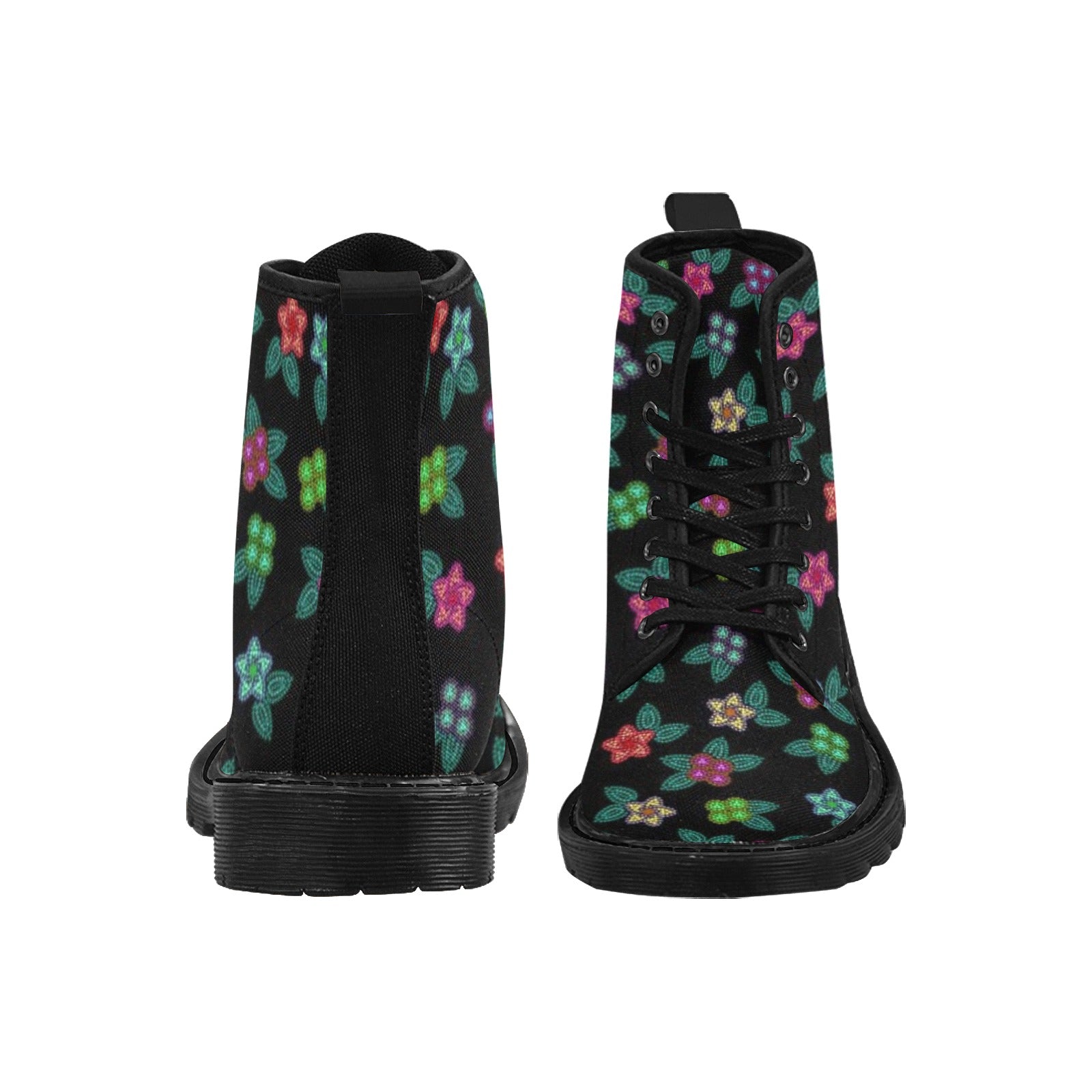 Berry Flowers Black Boots for Men (Black)