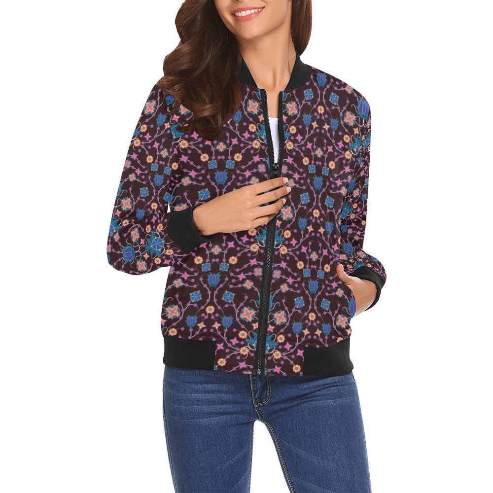 Floral Damask Purple Bomber Jacket for Women