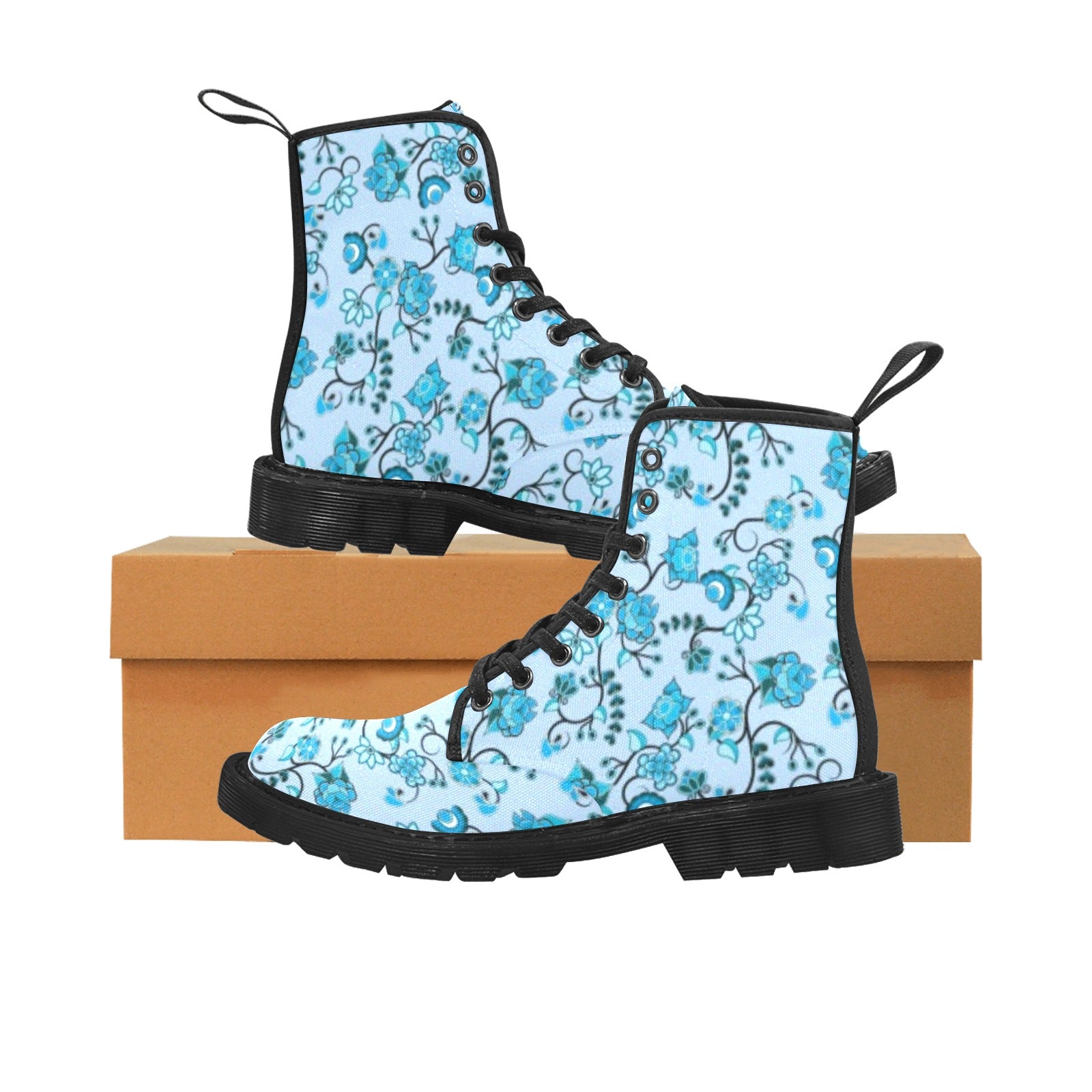 Blue Floral Amour Boots for Women (Black)