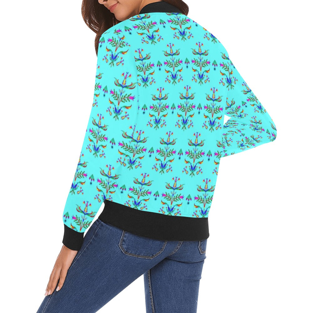 Dakota Damask Turquoise All Over Print Bomber Jacket for Women