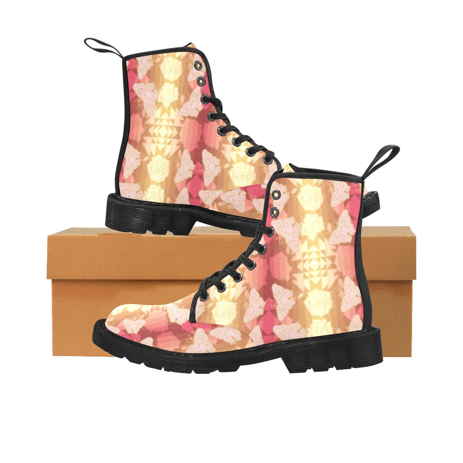 Butterfly and Roses on Geometric Boots for Women (Black)