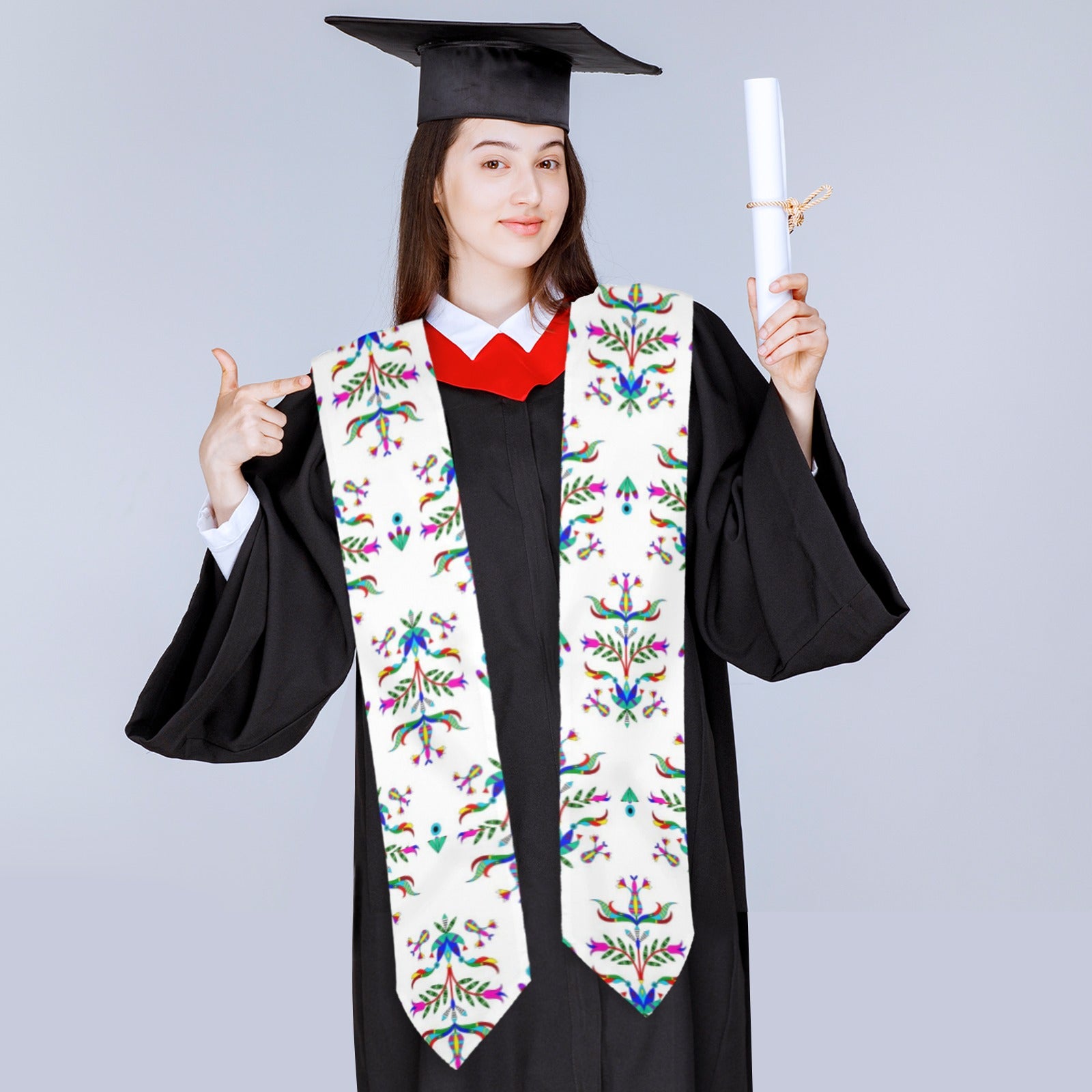 Dakota Damask White Graduation Stole