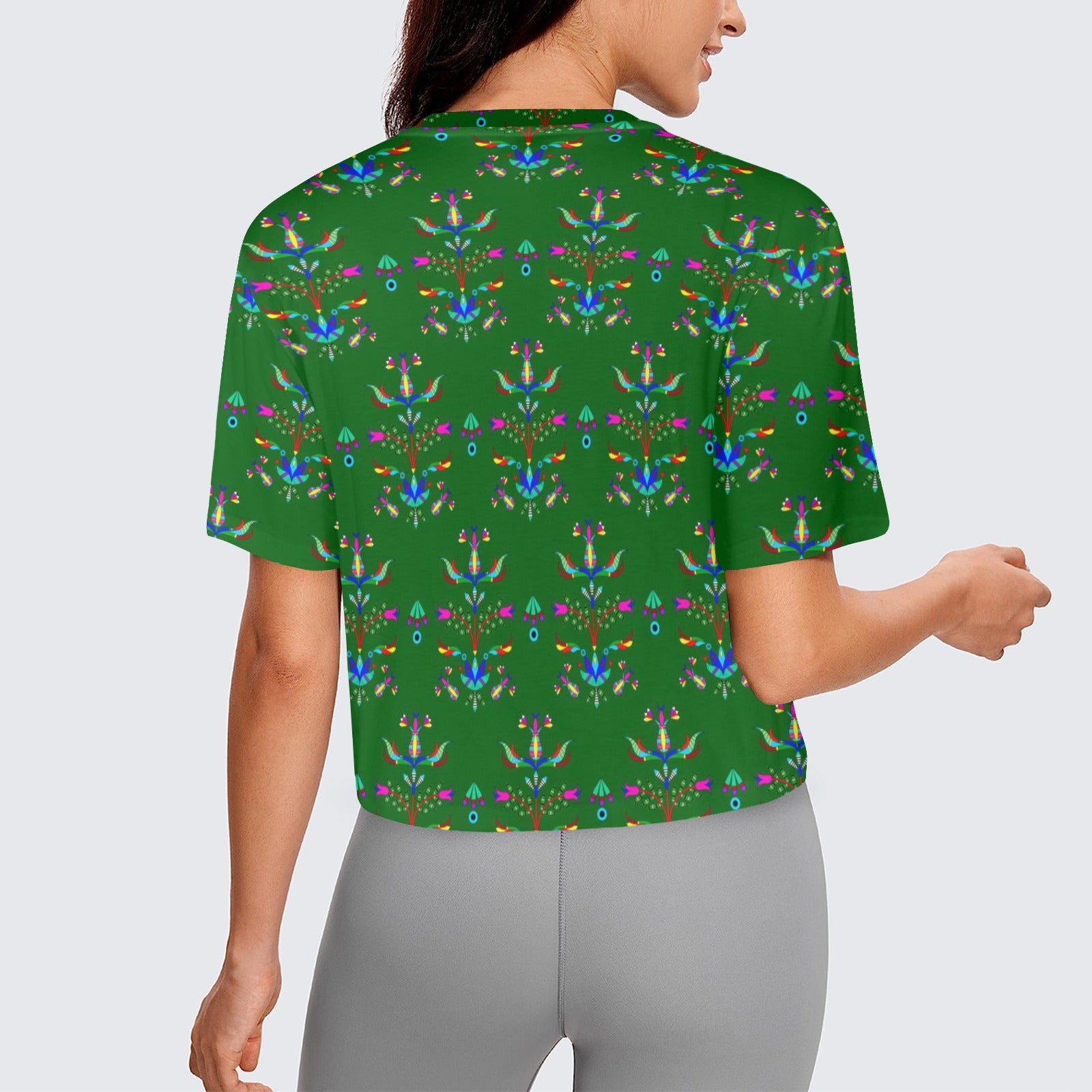 Dakota Damask Green Women's Cropped T-shirt