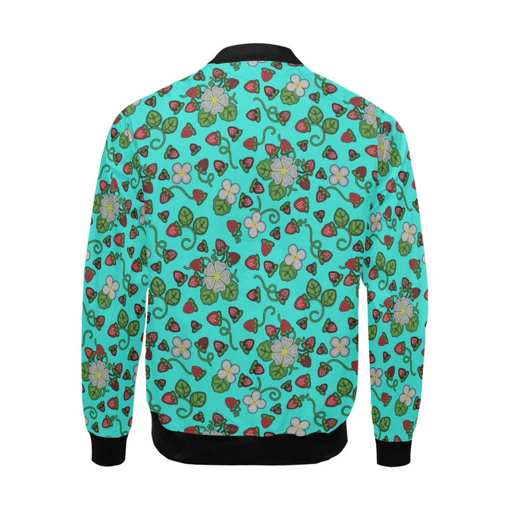 Strawberry Dreams Turquoise All Over Print Bomber Jacket for Men