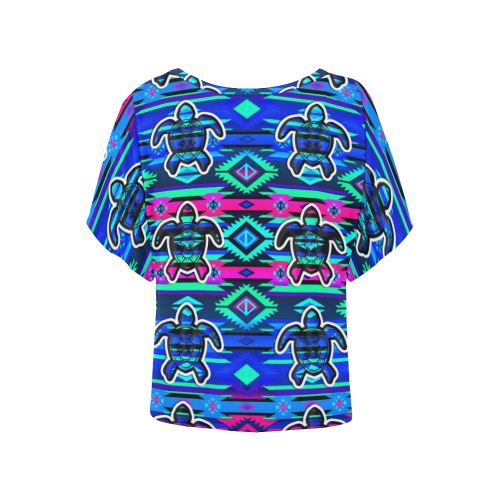 Adobe Sunset Turtle Women's Batwing-Sleeved Blouse T shirt (Model T44) Women's Batwing-Sleeved Blouse T shirt (T44) e-joyer 
