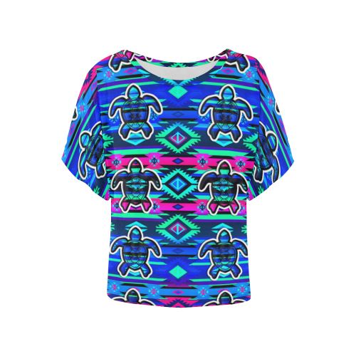 Adobe Sunset Turtle Women's Batwing-Sleeved Blouse T shirt (Model T44) Women's Batwing-Sleeved Blouse T shirt (T44) e-joyer 