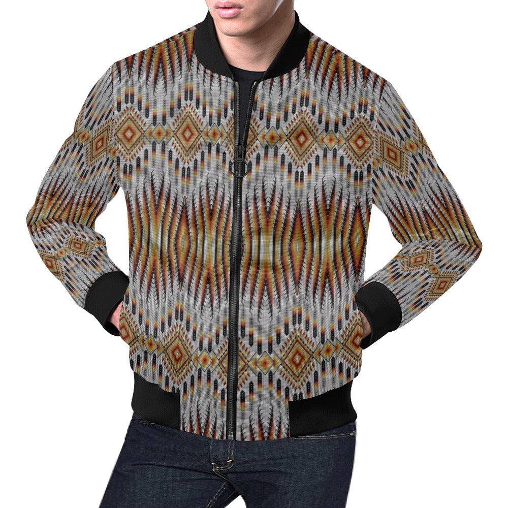 Fire Feather White All Over Print Bomber Jacket for Men