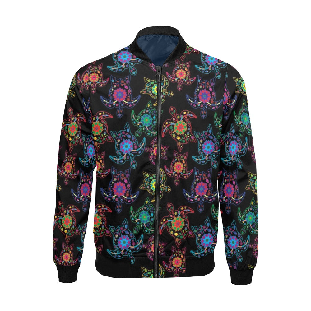 Neon Floral Turtle Bomber Jacket for Men