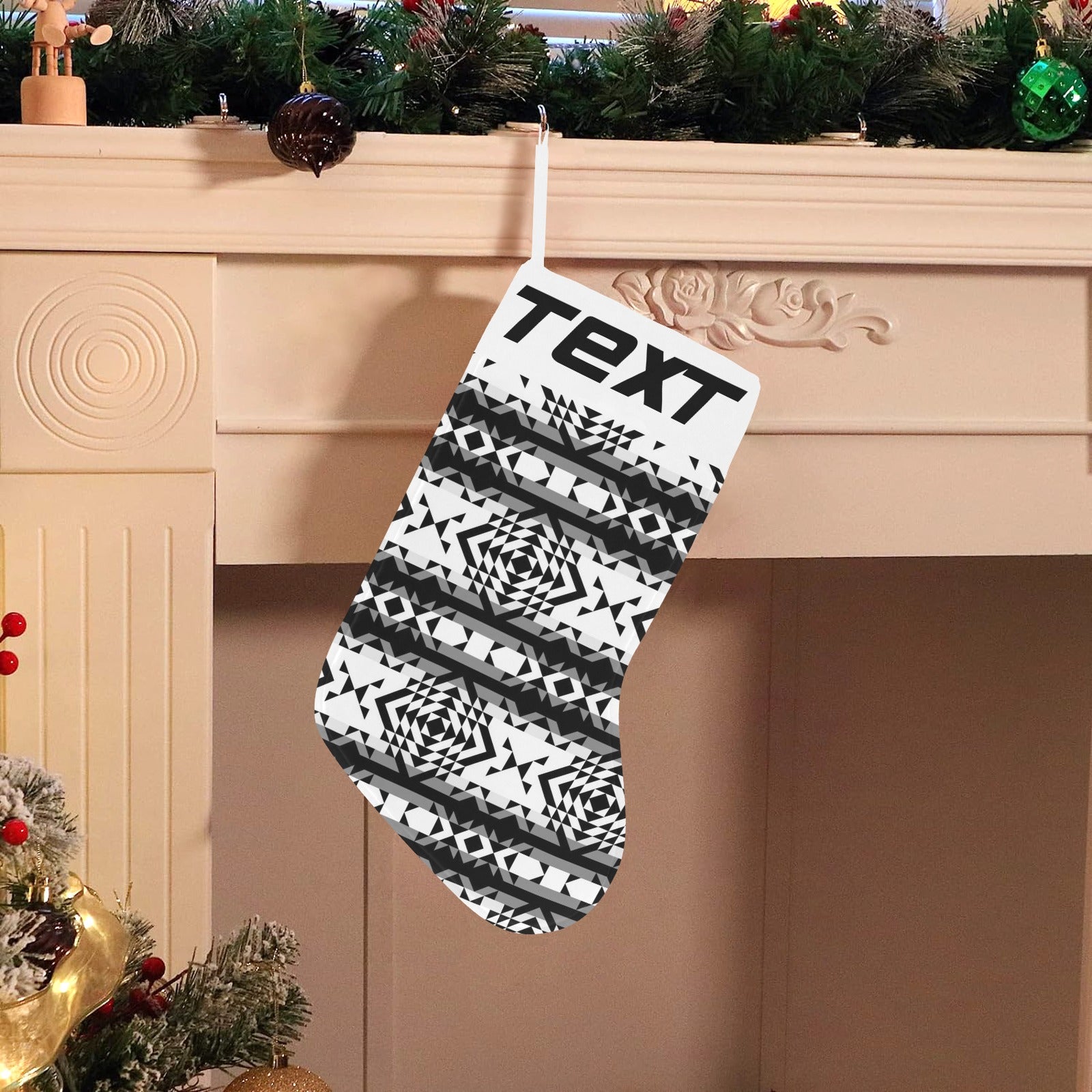 Black Rose Blizzard Christmas Stocking (Custom Text on The Top)