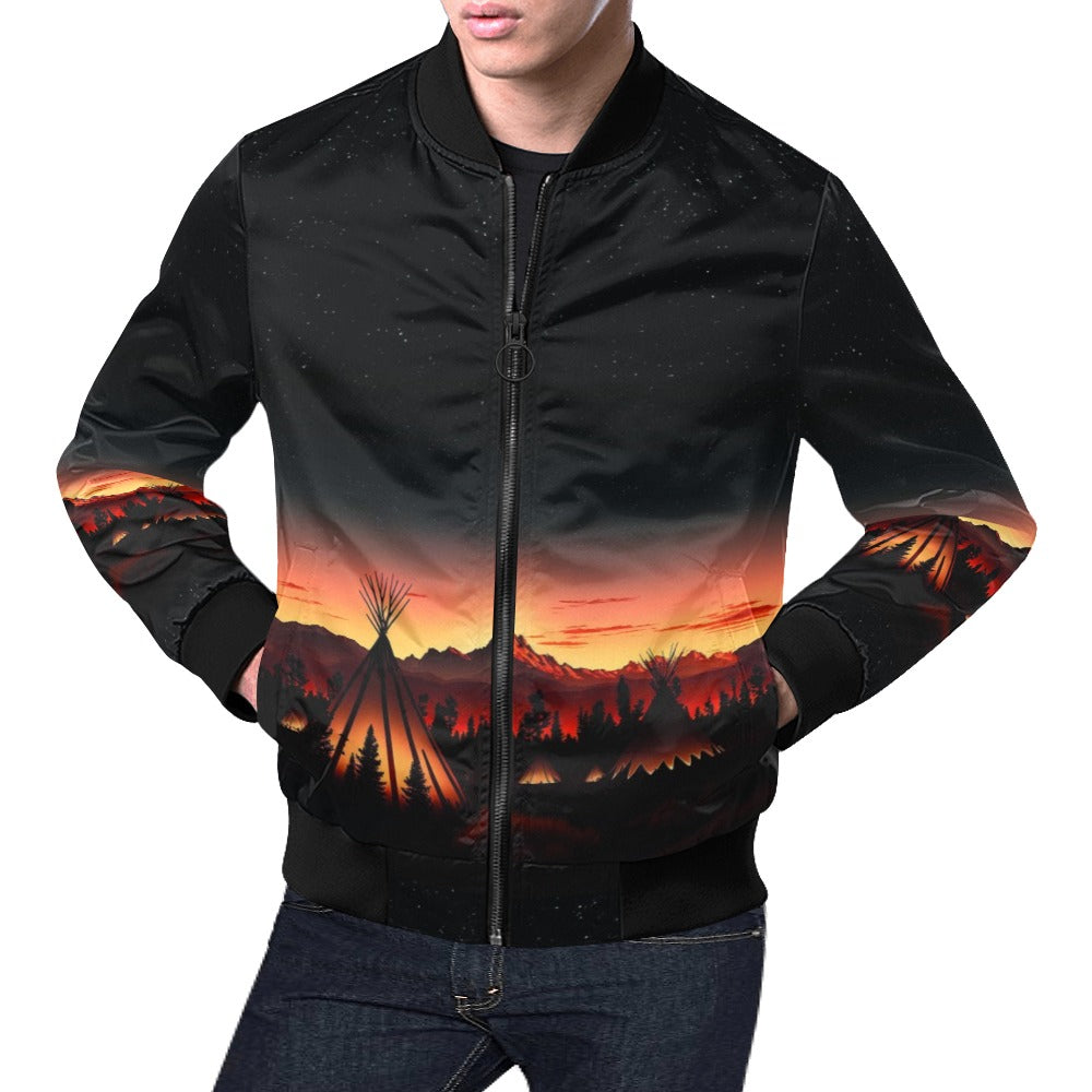 Sunset Tipis All Over Print Bomber Jacket for Men (Model H19)