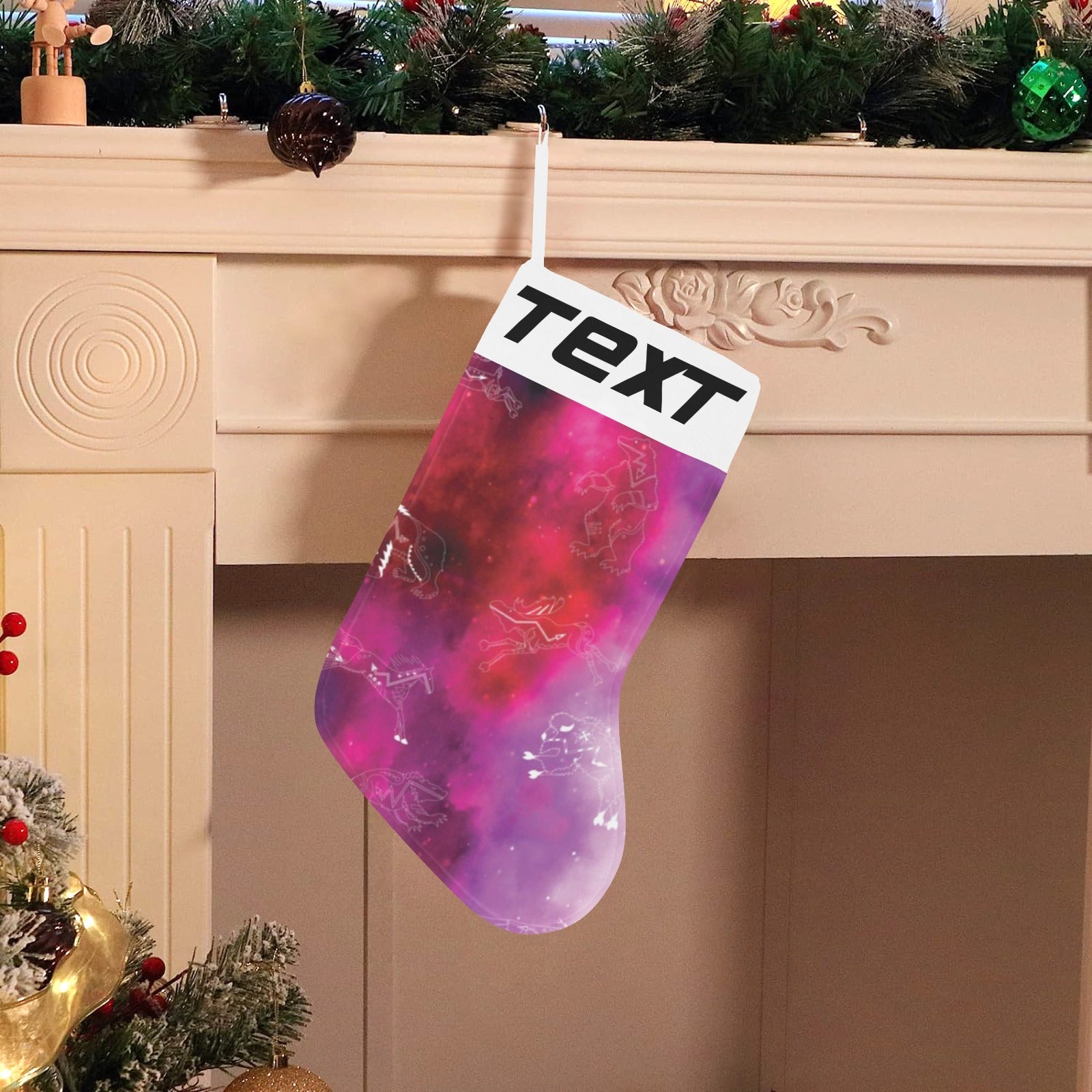 Animal Ancestors 8 Gaseous Clouds Pink and Red Christmas Stocking (Custom Text on The Top)
