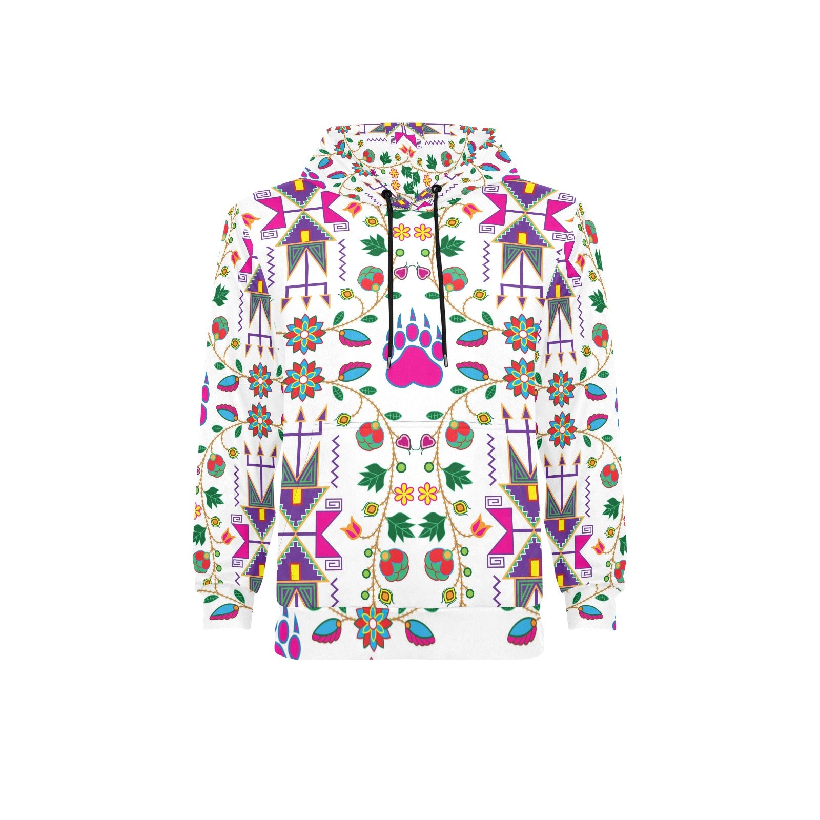 Geometric Floral Fall White Men's Long Sleeve Fleece Hoodie