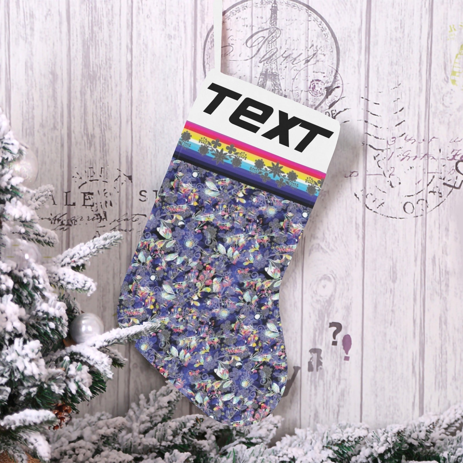 Culture in Nature Blue Christmas Stocking (Custom Text on The Top)