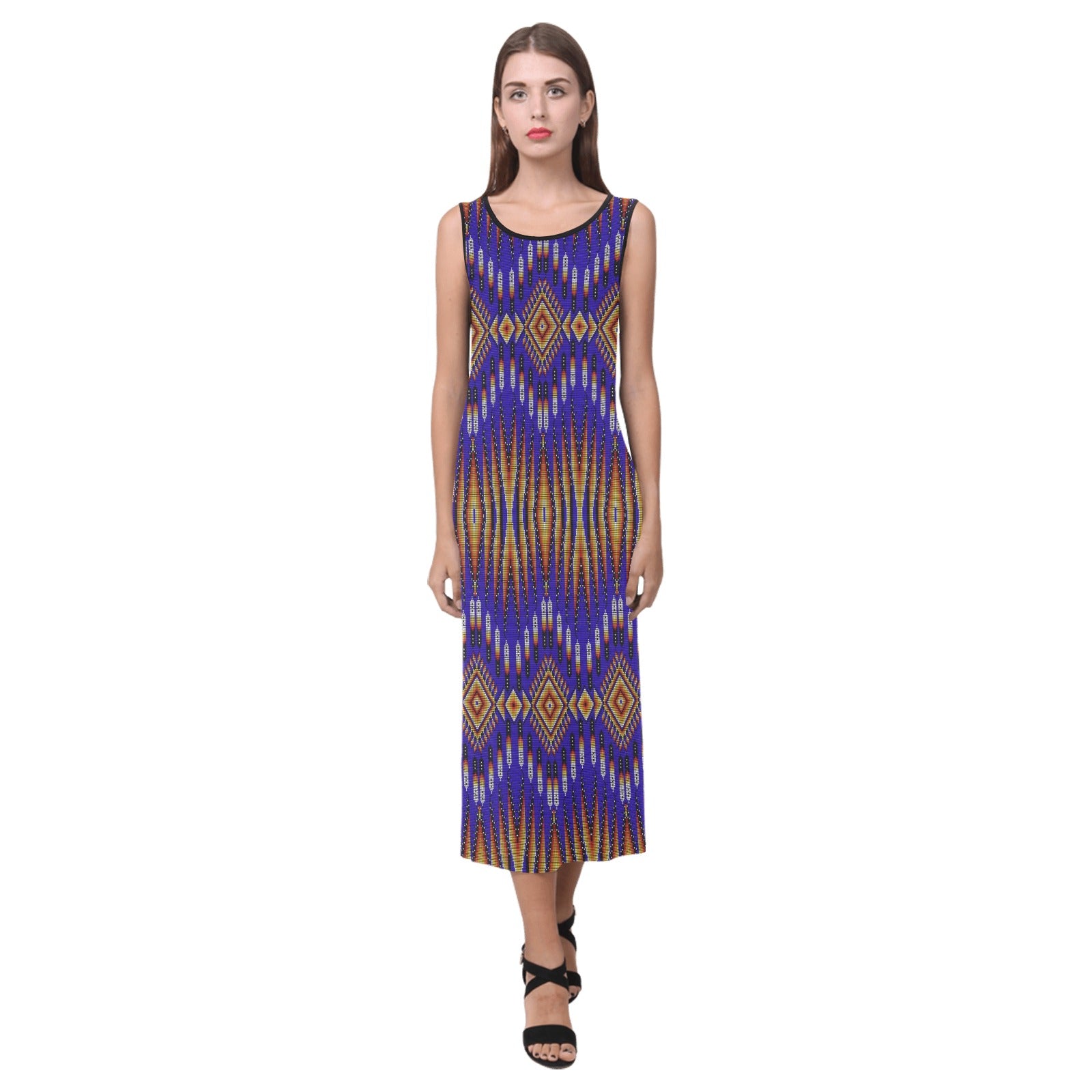 Fire Feather Blue Phaedra Sleeveless Open Fork Long Dress