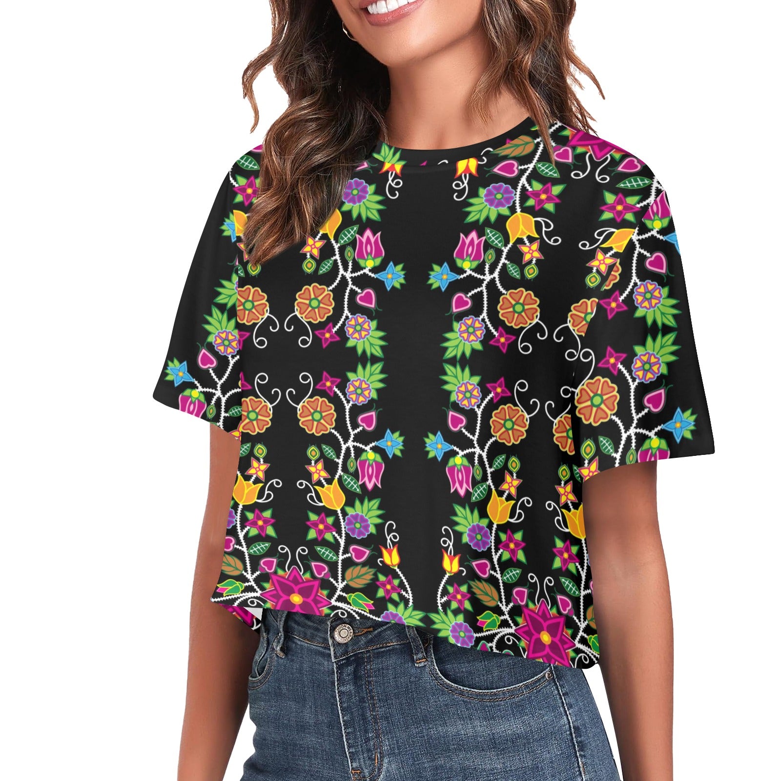 Floral Beadwork Women's Cropped T-shirt