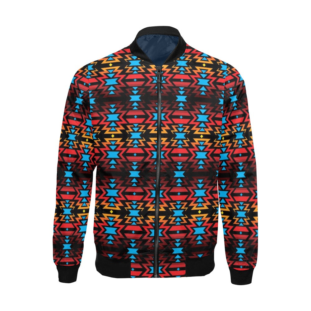 Black Fire and Turquoise Bomber Jacket for Men