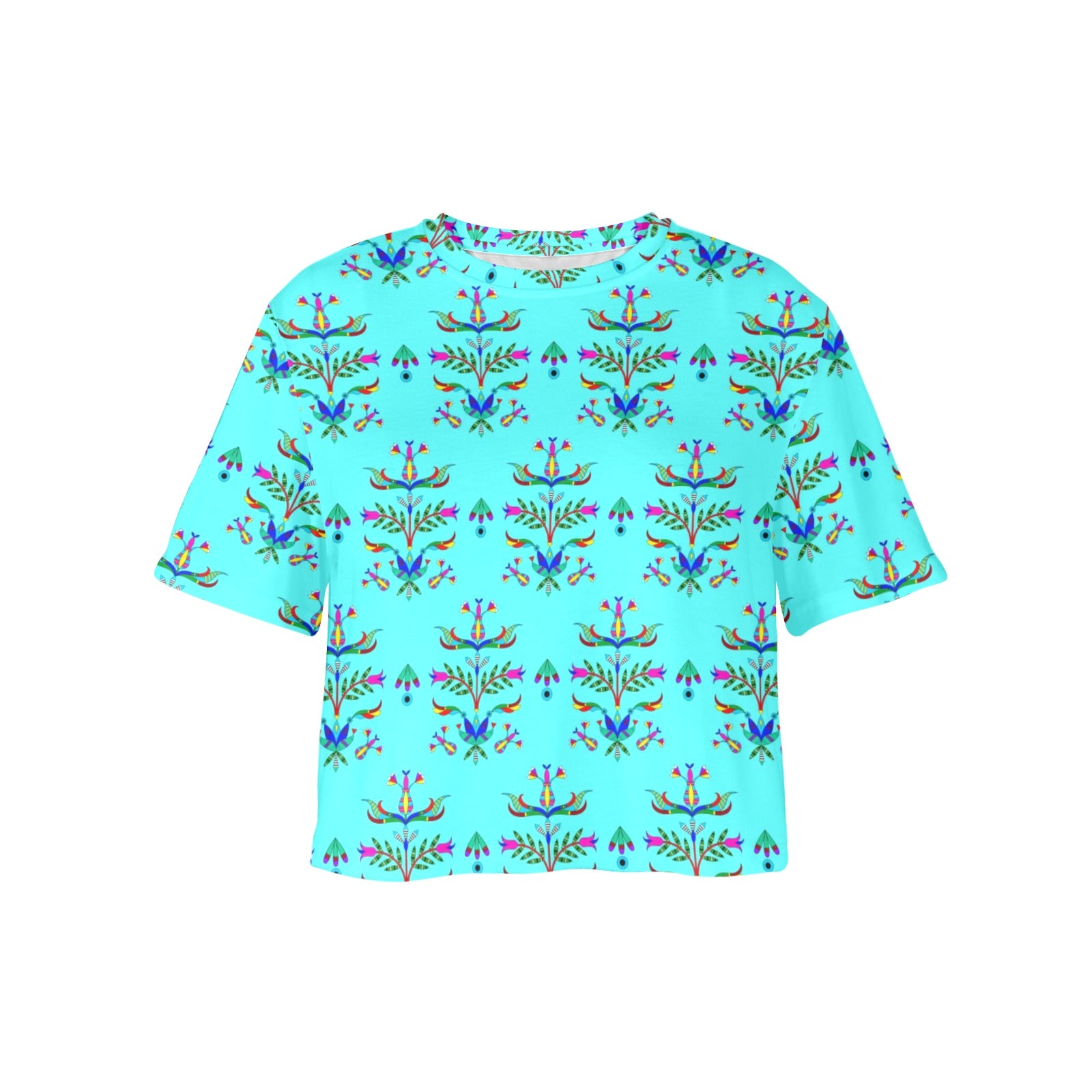 Dakota Damask Turquoise Women's Cropped T-shirt