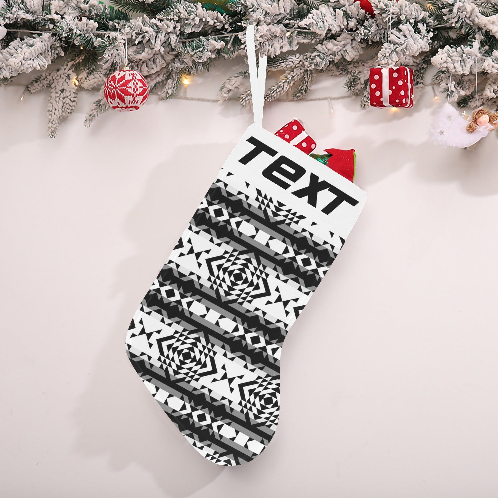 Black Rose Blizzard Christmas Stocking (Custom Text on The Top)