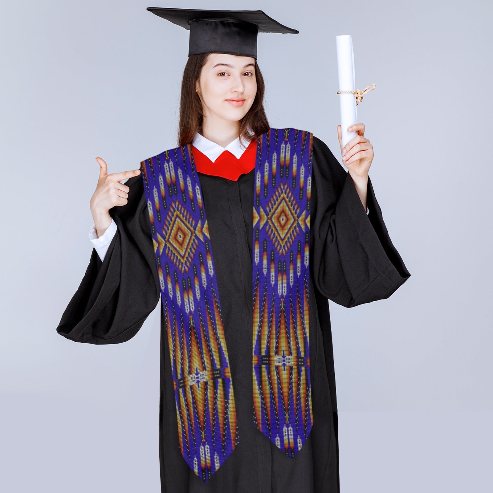 Fire Feather Blue Graduation Stole