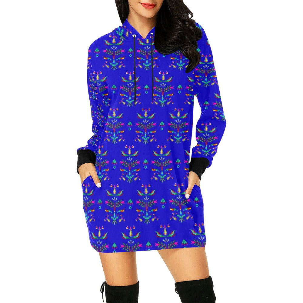 Dakota Damask Blue Hoodie Dress