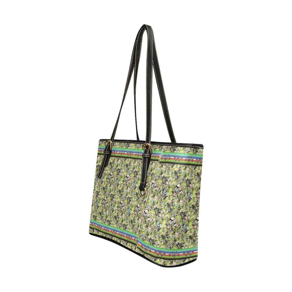 Culture in Nature Green Leaf Leather Tote Bag/Large