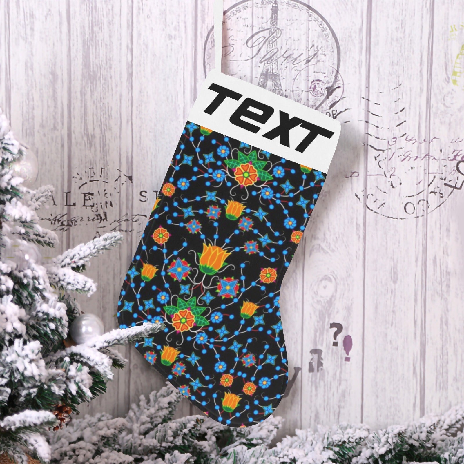 Floral Damask Christmas Stocking (Custom Text on The Top)