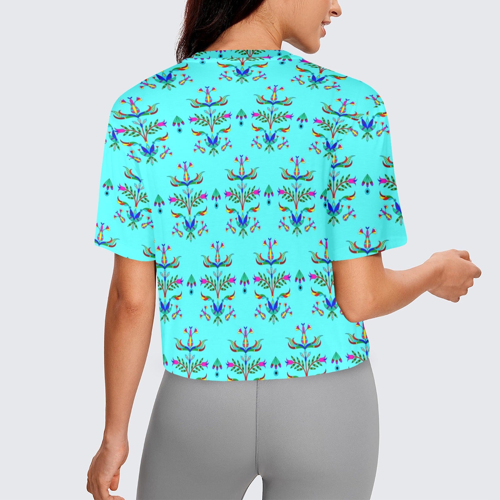 Dakota Damask Turquoise Women's Cropped T-shirt