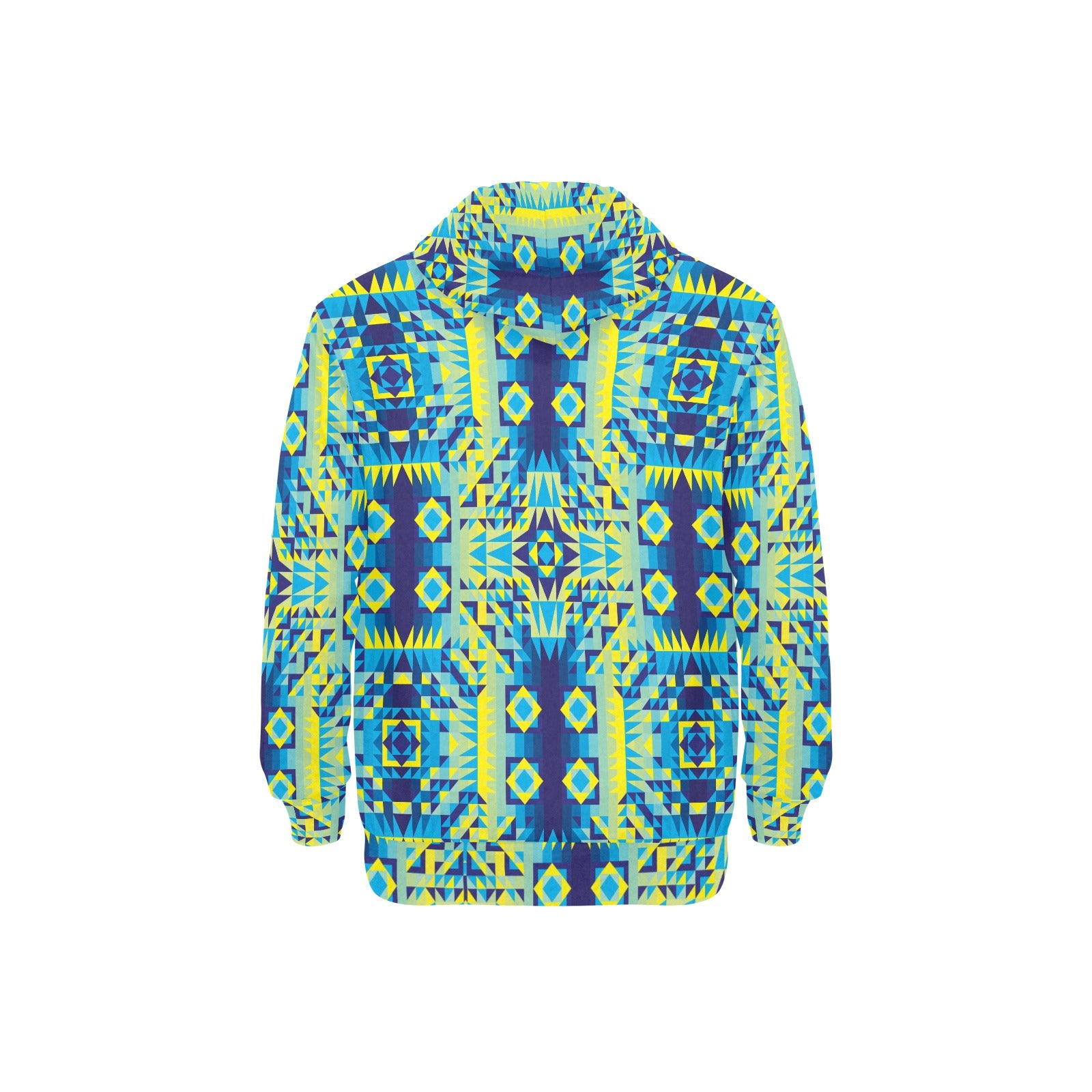 Kaleidoscope Jaune Bleu Men's Long Sleeve Fleece Hoodie