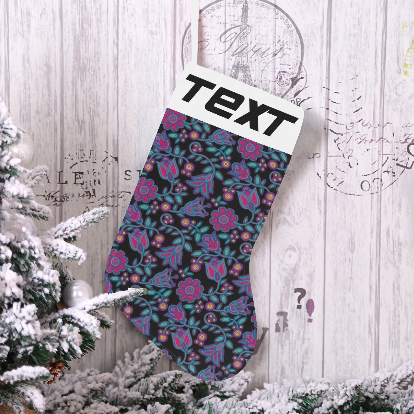 Beaded Nouveau Coal Christmas Stocking (Custom Text on The Top)