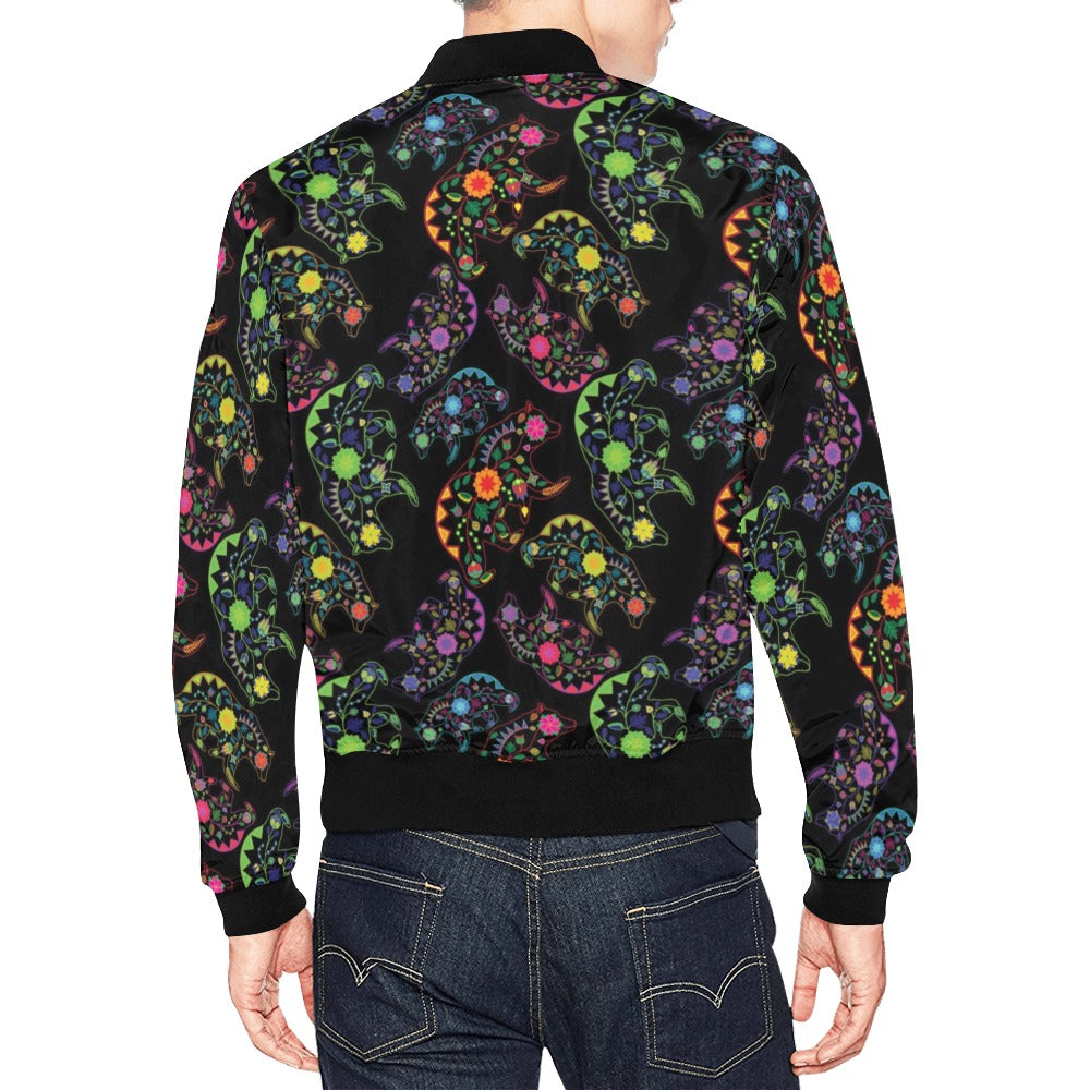 Neon Floral Bears Bomber Jacket for Men