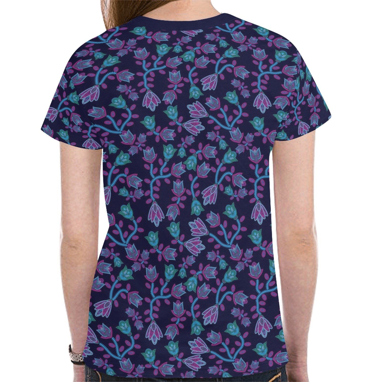 Beaded Blue Nouveau New All Over Print T-shirt for Women (Model T45) tshirt e-joyer 