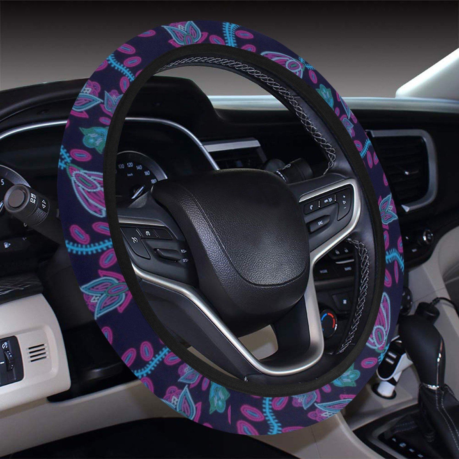 Beaded Blue Nouveau Steering Wheel Cover with Elastic Edge Steering Wheel Cover with Elastic Edge e-joyer 