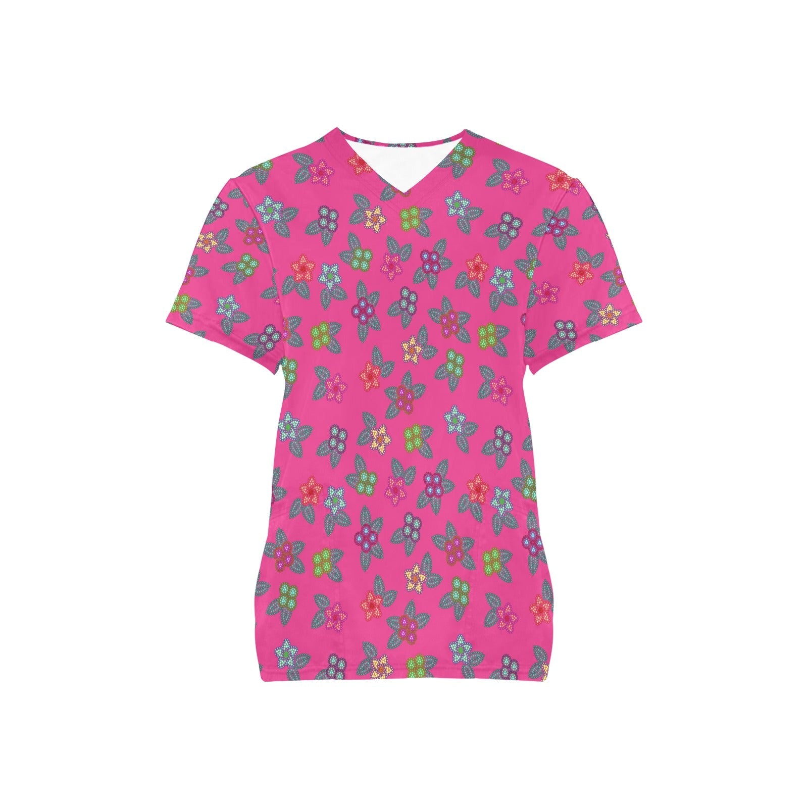 Berry Flowers All Over Print Scrub Top Scrub Top e-joyer 