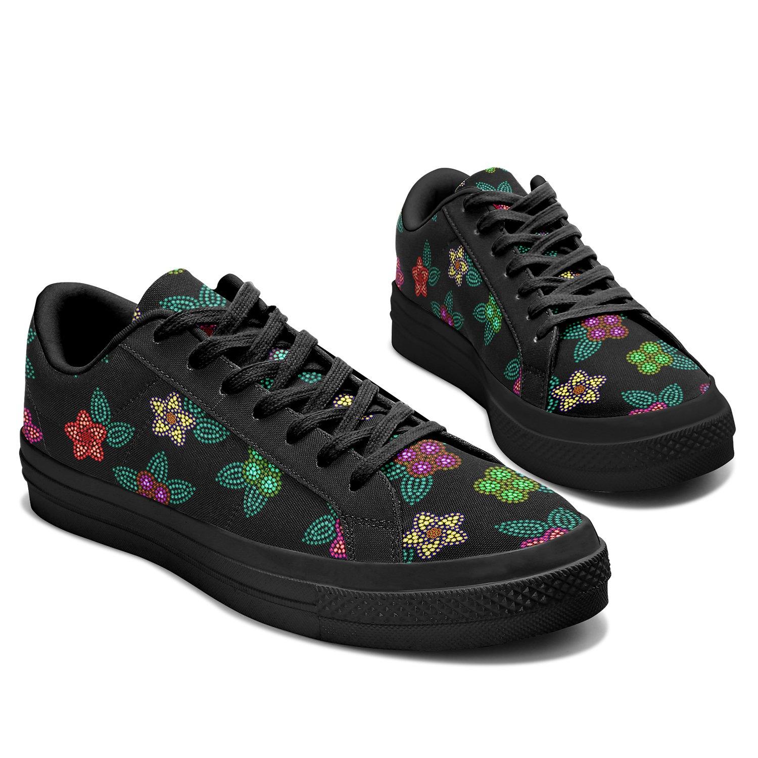 Berry Flowers Black Aapisi Low Top Canvas Shoes Black Sole aapisi Herman 