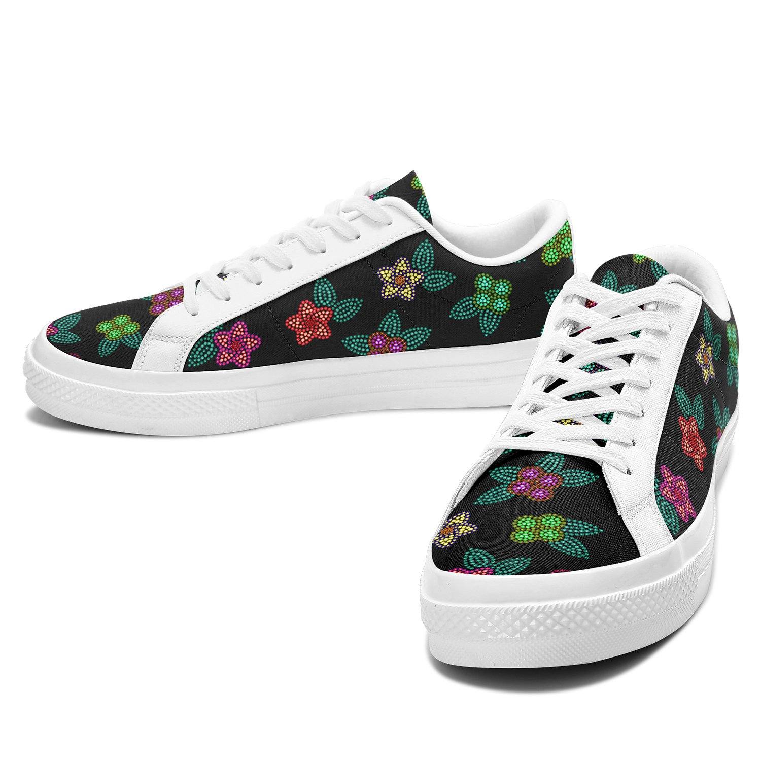 Berry Flowers Black Aapisi Low Top Canvas Shoes White Sole aapisi Herman 