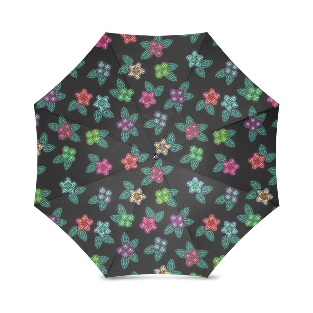Berry Flowers Black Foldable Umbrella (Model U01) Foldable Umbrella e-joyer 