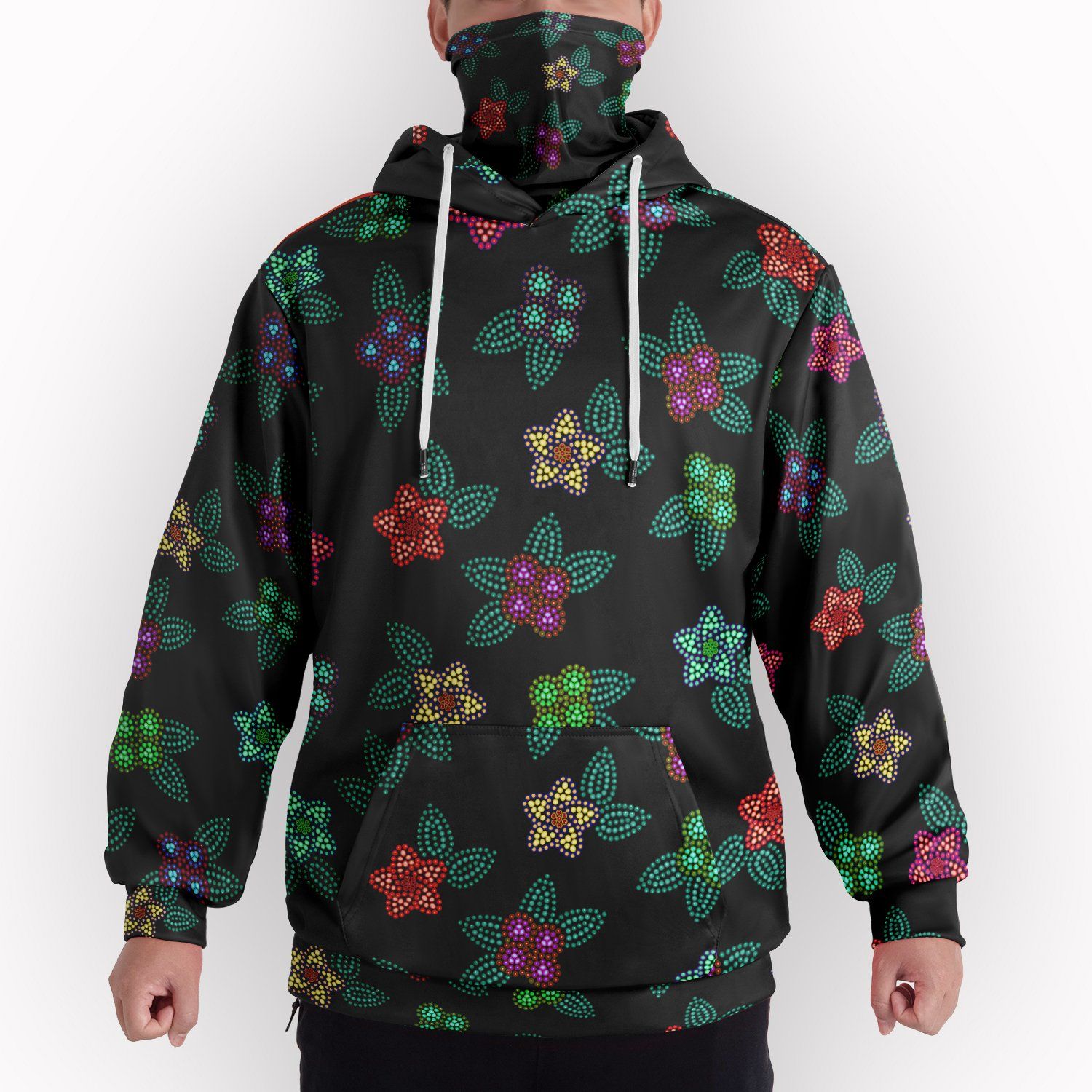 Berry Flowers Black Hoodie with Face Cover 49 Dzine 